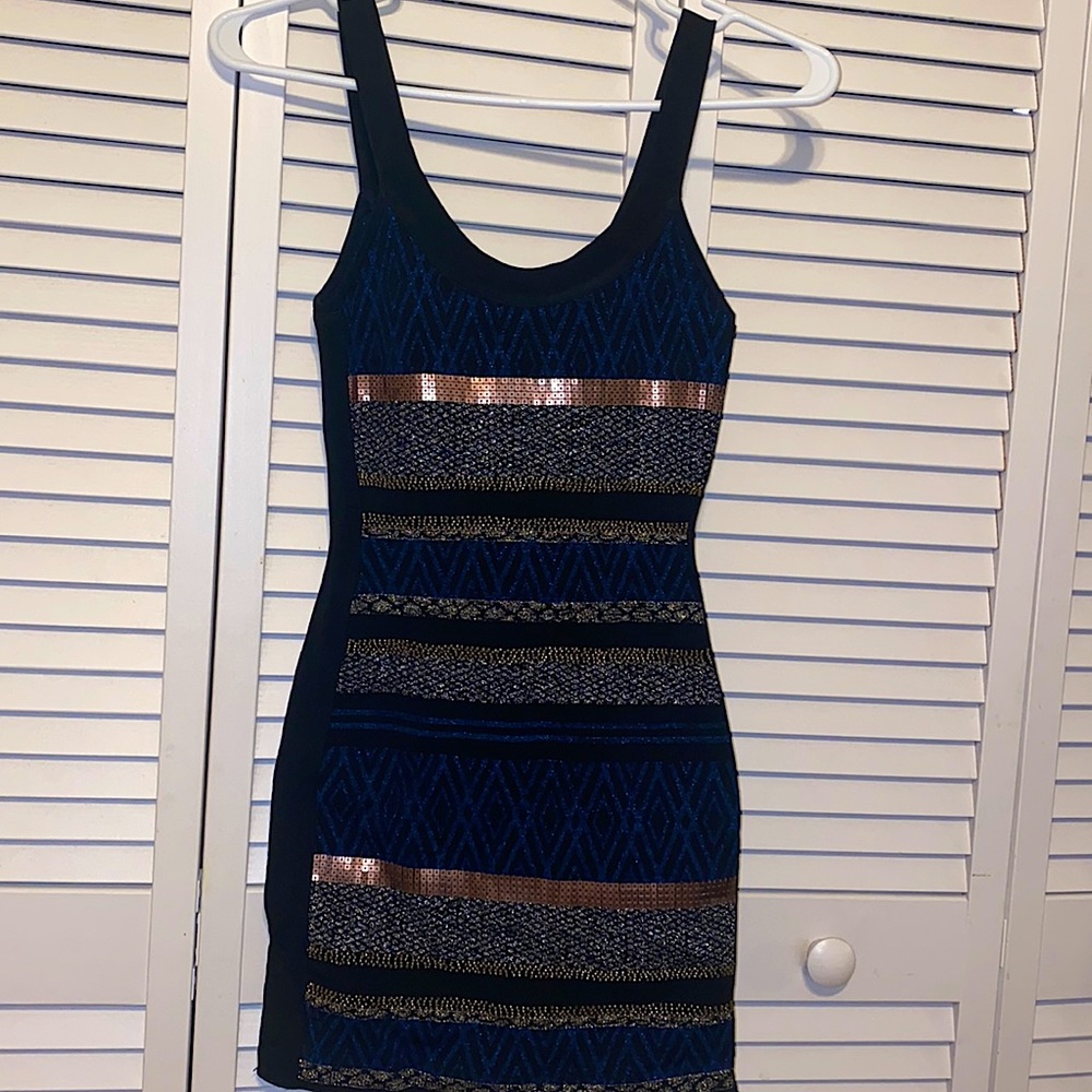 Guess by Marciano Bandage Sequin Mini Dress XXS Blue Gold Black